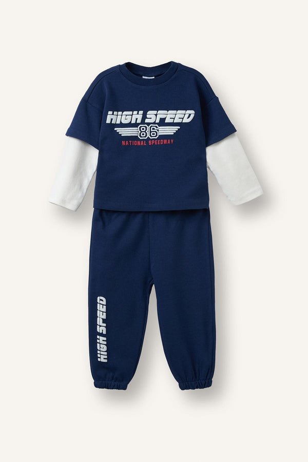 100% Cotton Long Sleeve Printed 2 Navy Blue Set Baby Boy