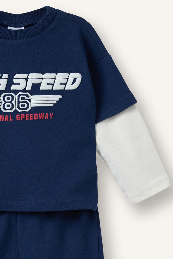 100% Cotton Long Sleeve Printed 2 Navy Blue Set Baby Boy