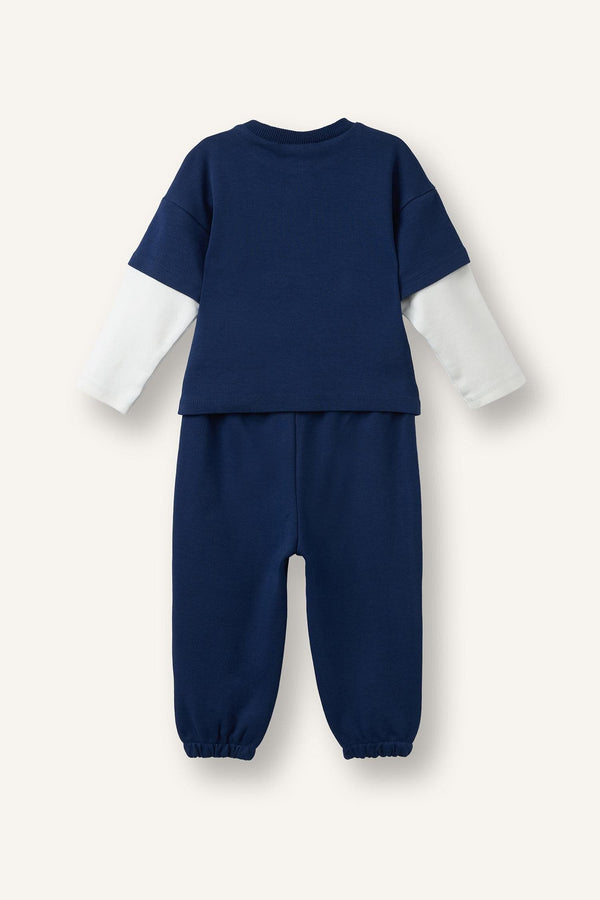 100% Cotton Long Sleeve Printed 2 Navy Blue Set Baby Boy