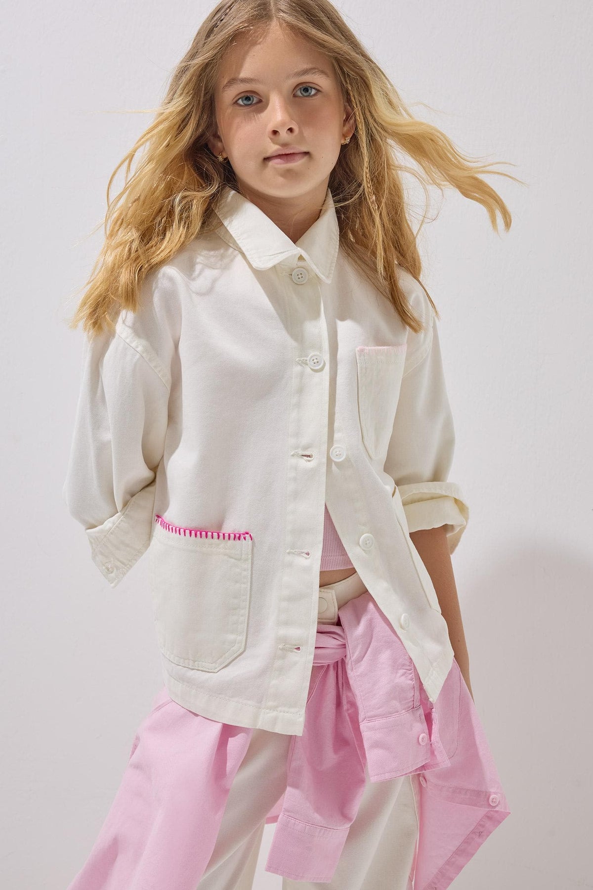 Regular Fit Gabardine Long Sleeve Ecru Shirt For Girls Main image