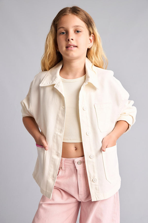 Regular Fit Gabardine Long Sleeve Ecru Shirt For Girls