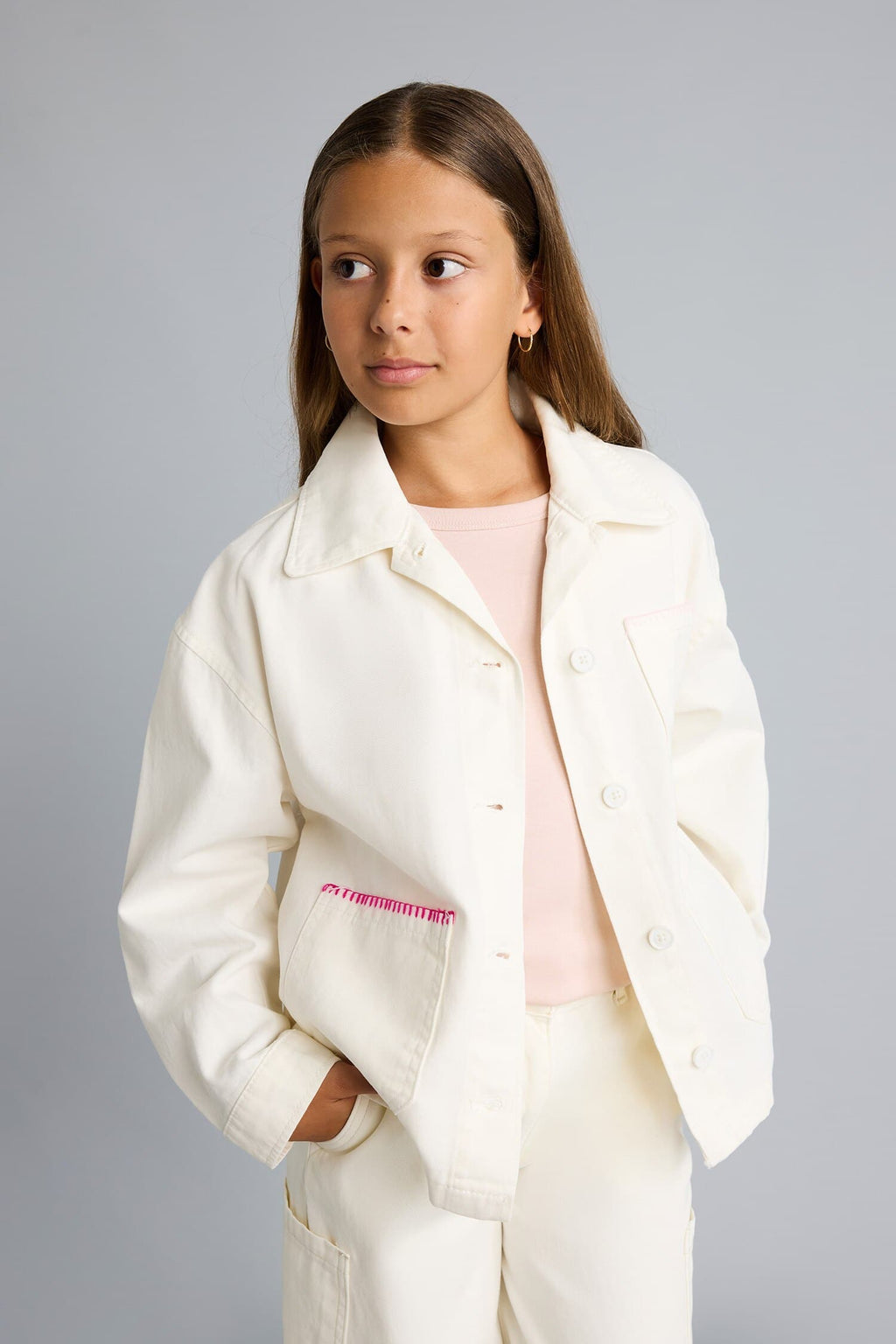 Regular Fit Gabardine Long Sleeve Ecru Shirt For Girls
