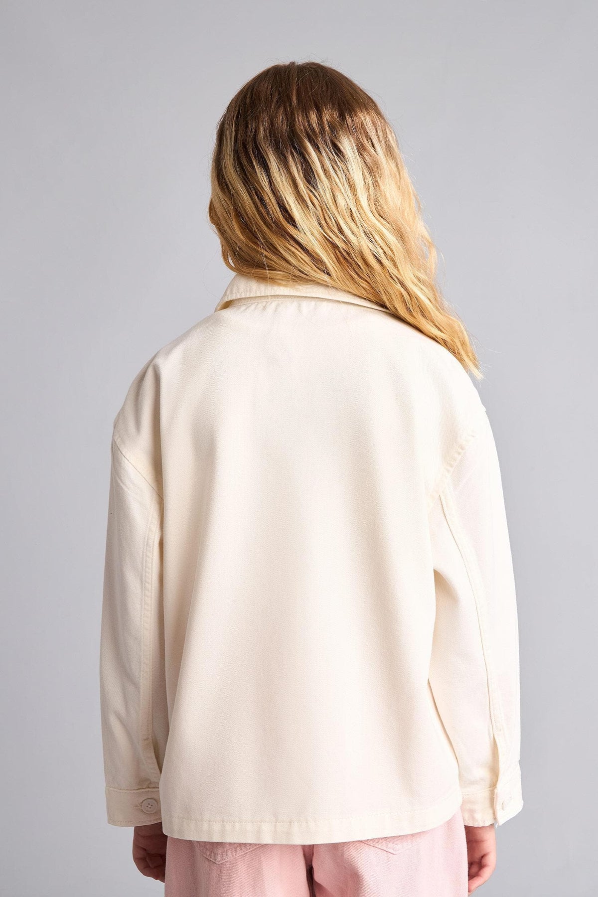 Regular Fit Gabardine Long Sleeve Ecru Shirt For Girls
