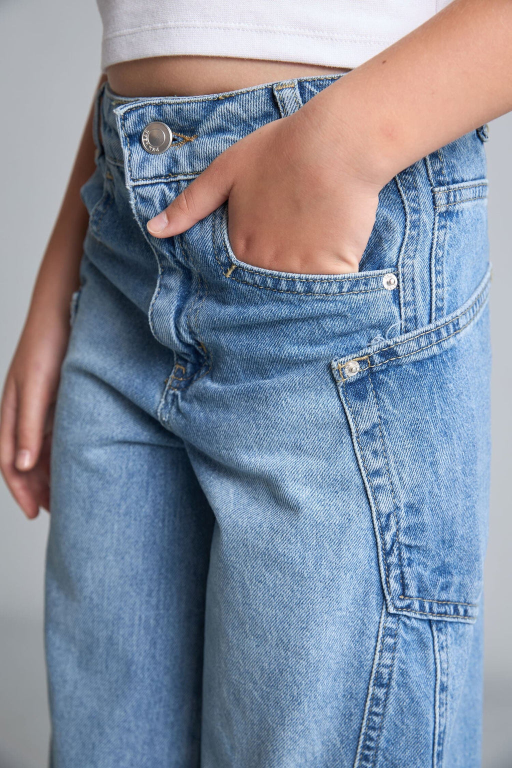 100% Cotton Wide Leg Blue Jean Pants For Girls