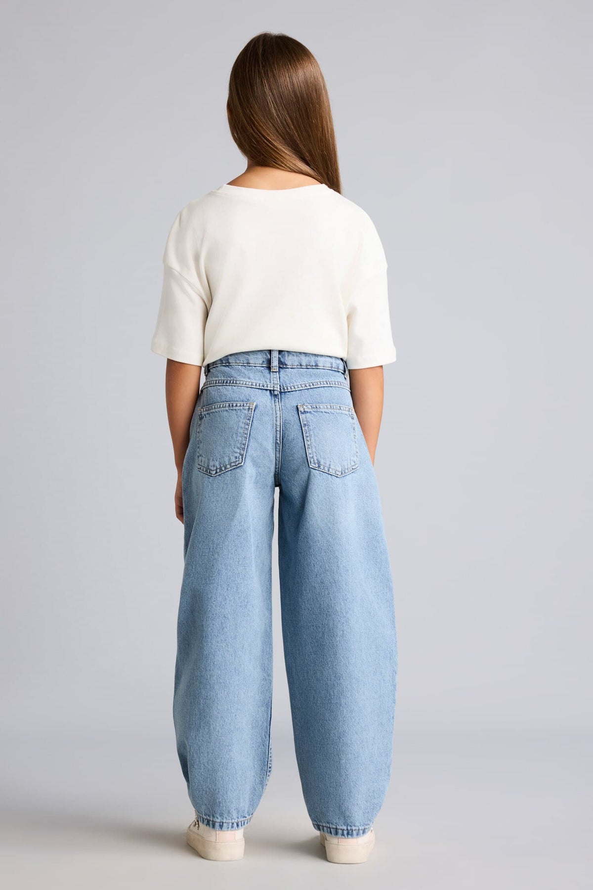 100% Cotton Forceps Detailed Baggy Fit Jeans with Pockets Girls