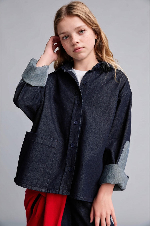 100% Cotton Navy Blue Jean Jacket For Girls