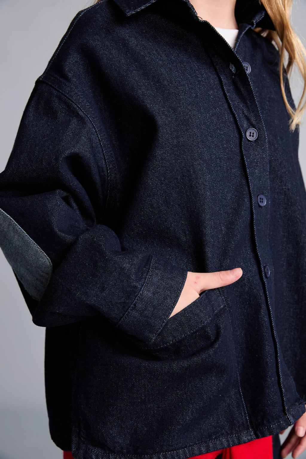100% Cotton Navy Blue Jean Jacket For Girls