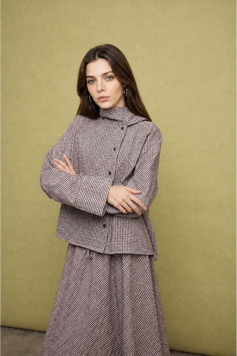 Regular Fit Check Crinkle Fabric Long Sleeve Tunic Main image