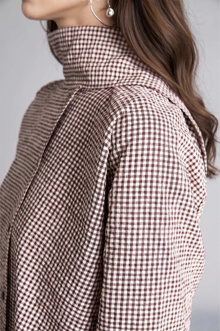 Regular Fit Check Crinkle Fabric Long Sleeve Tunic