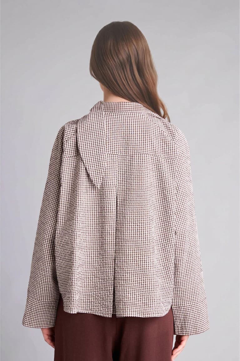 Regular Fit Check Crinkle Fabric Long Sleeve Tunic