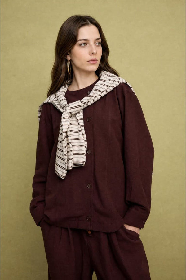 Regular Fitted Linen Blend Brown Jacket