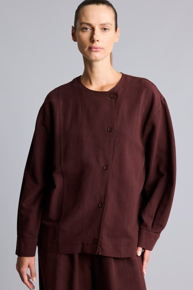 Regular Fitted Linen Blend Brown Jacket