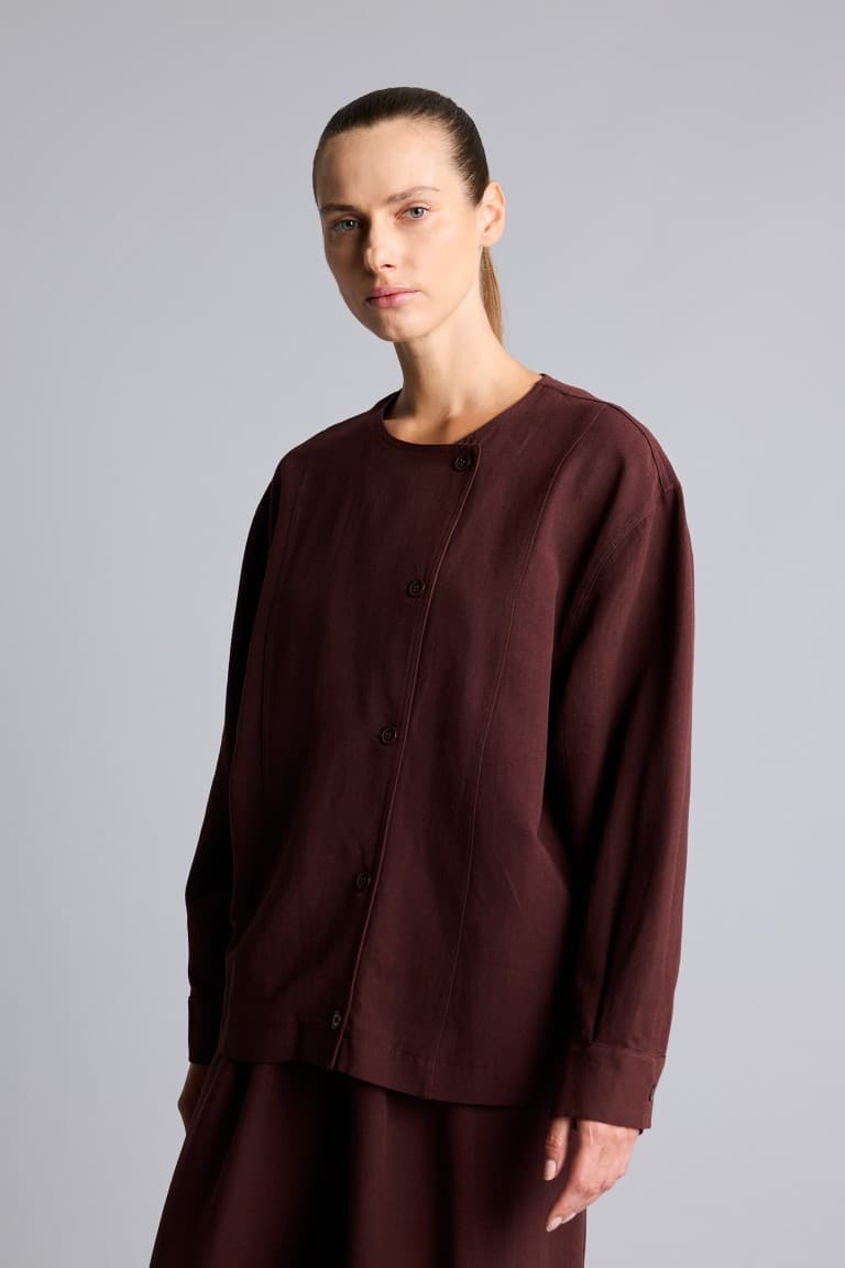 Regular Fitted Linen Blend Brown Jacket