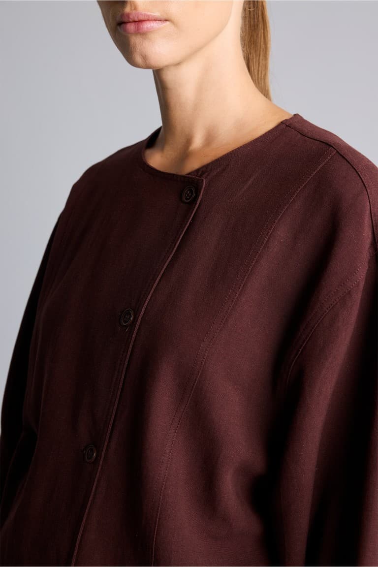 Regular Fitted Linen Blend Brown Jacket