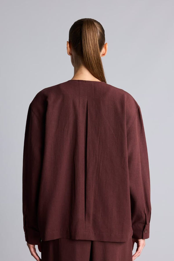 Regular Fitted Linen Blend Brown Jacket
