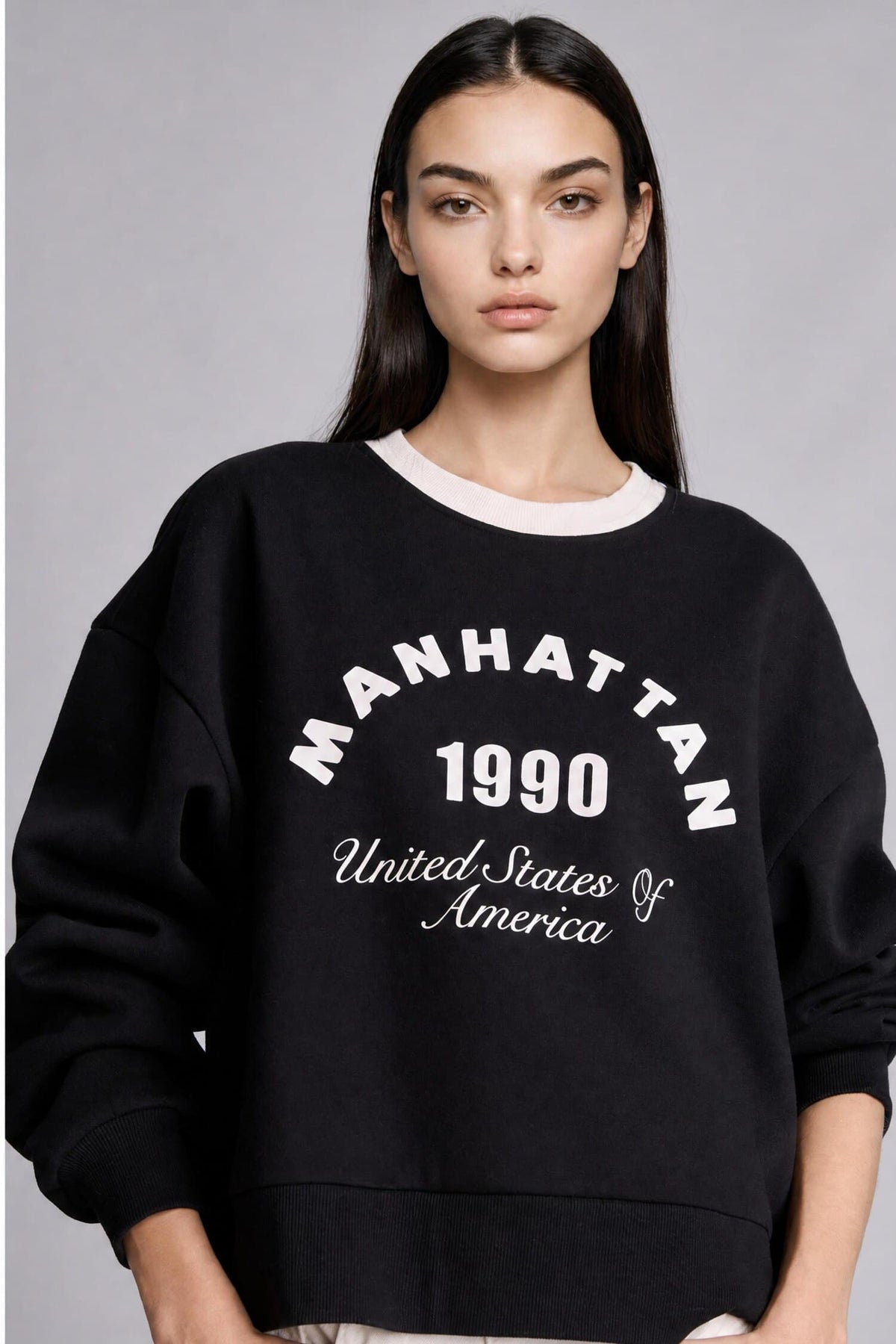 Boxy Fit Crew Neck Printed Thick Sweatshirt Fabric Sweatshirt