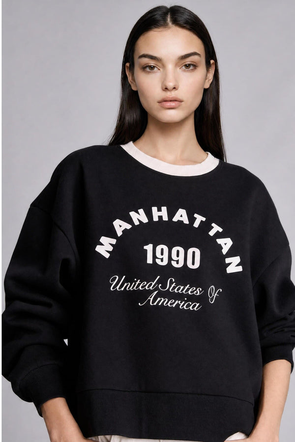 Boxy Fit Crew Neck Printed Thick Sweatshirt Fabric Sweatshirt