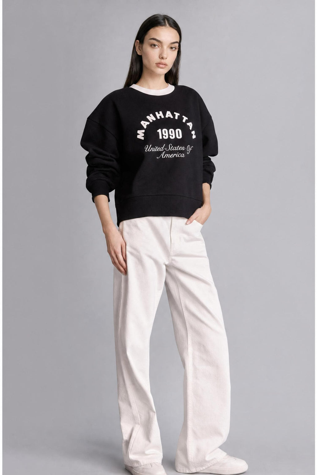 Boxy Fit Crew Neck Printed Thick Sweatshirt Fabric Sweatshirt