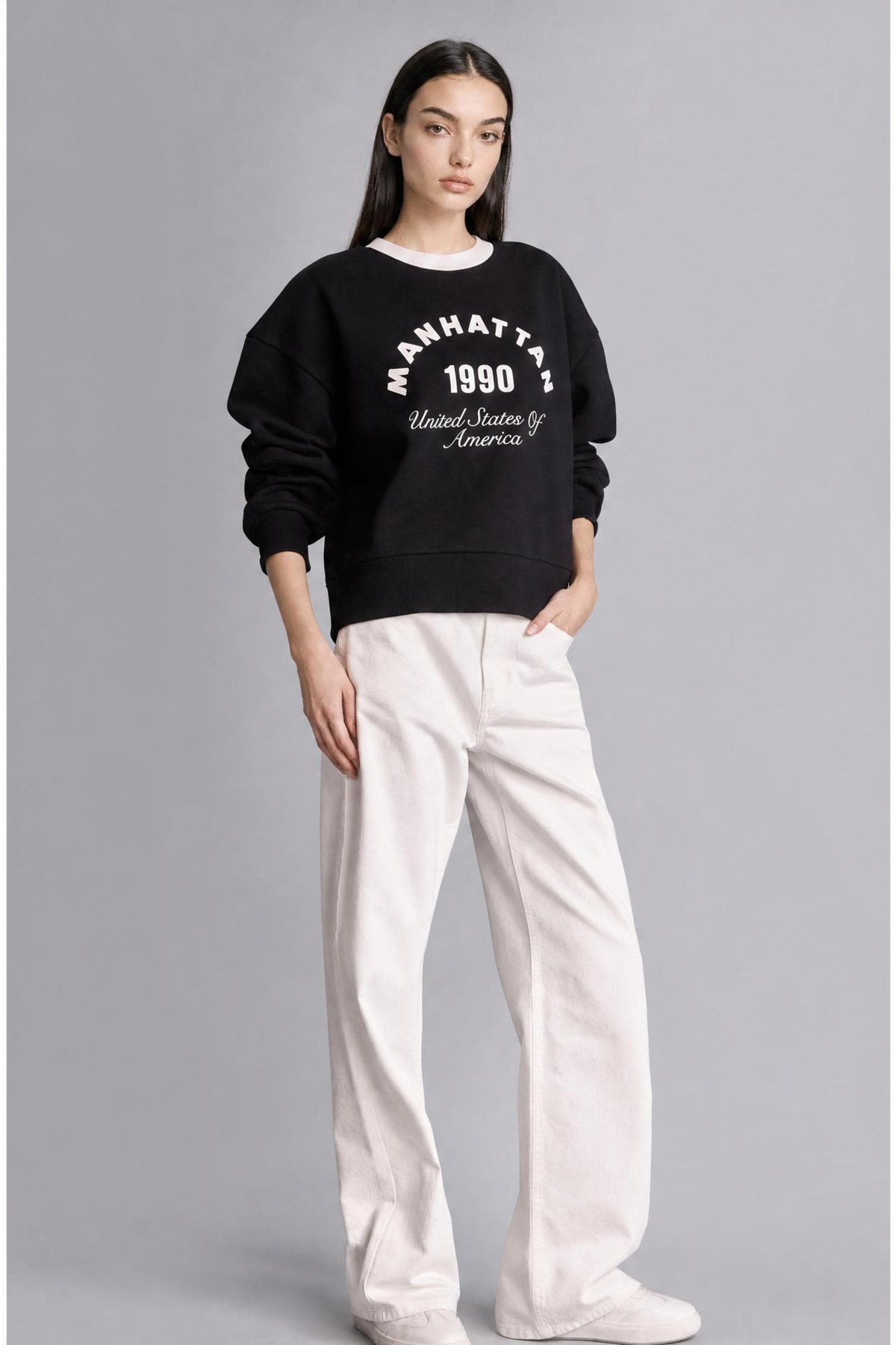 Boxy Fit Crew Neck Printed Thick Sweatshirt Fabric Sweatshirt