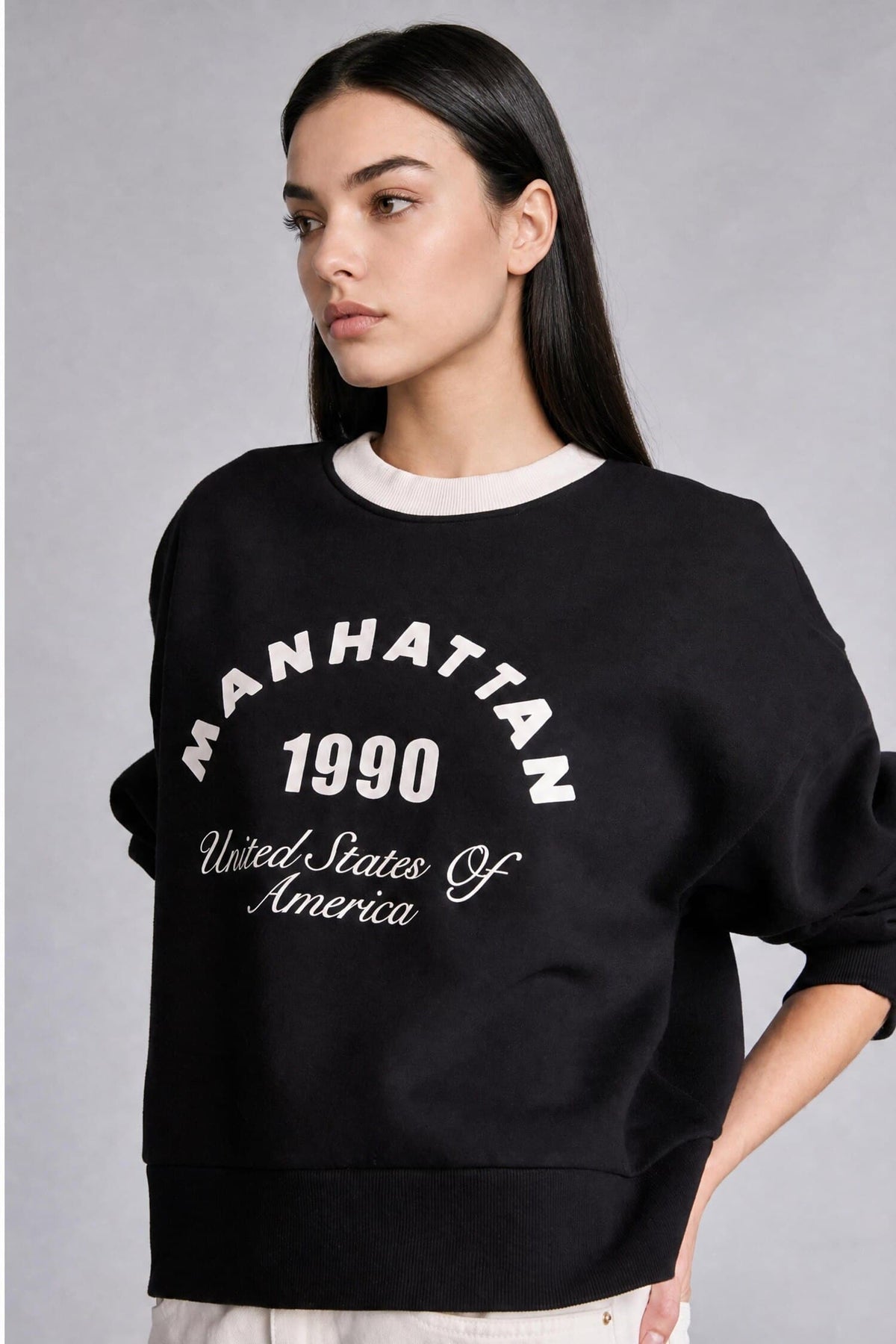 Boxy Fit Crew Neck Printed Thick Sweatshirt Fabric Sweatshirt
