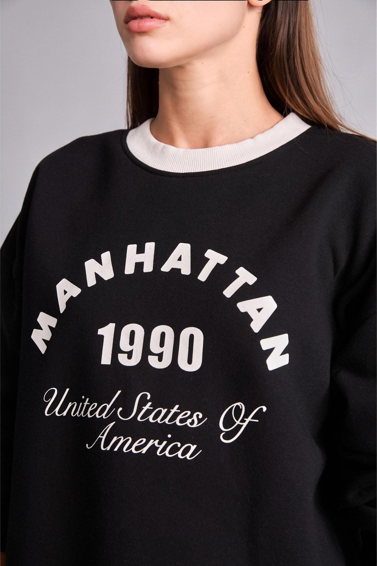 Boxy Fit Crew Neck Printed Thick Sweatshirt Fabric Sweatshirt
