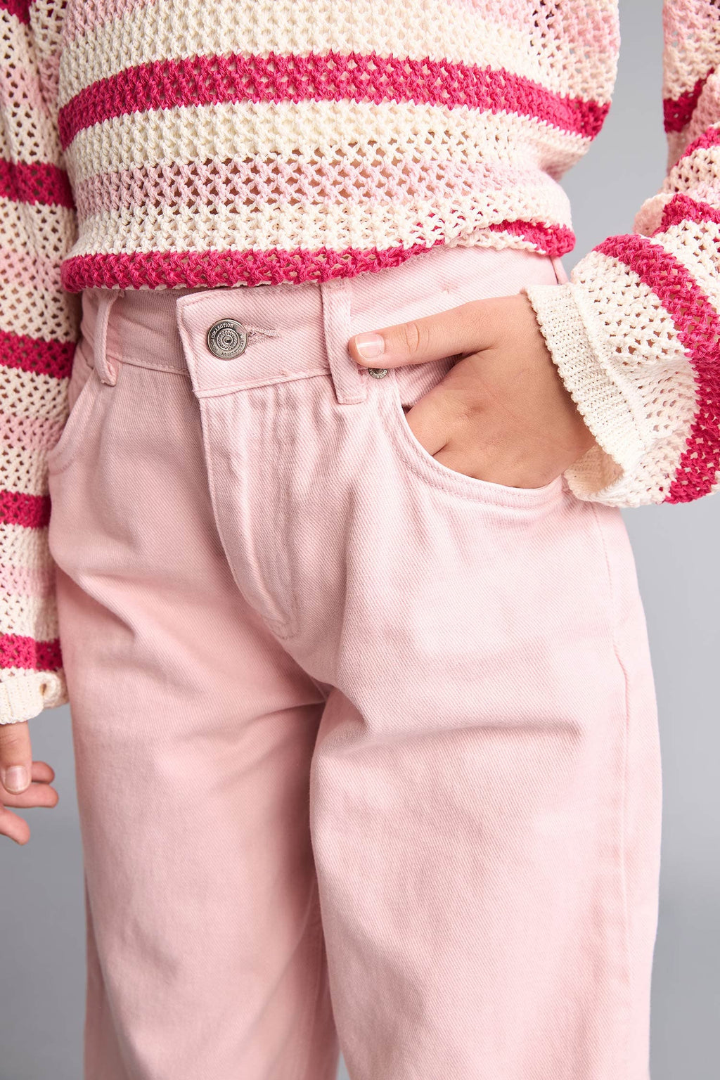 Barrel Fit Stretched Banded Leg Gabardine Light Pink Pants Girl
