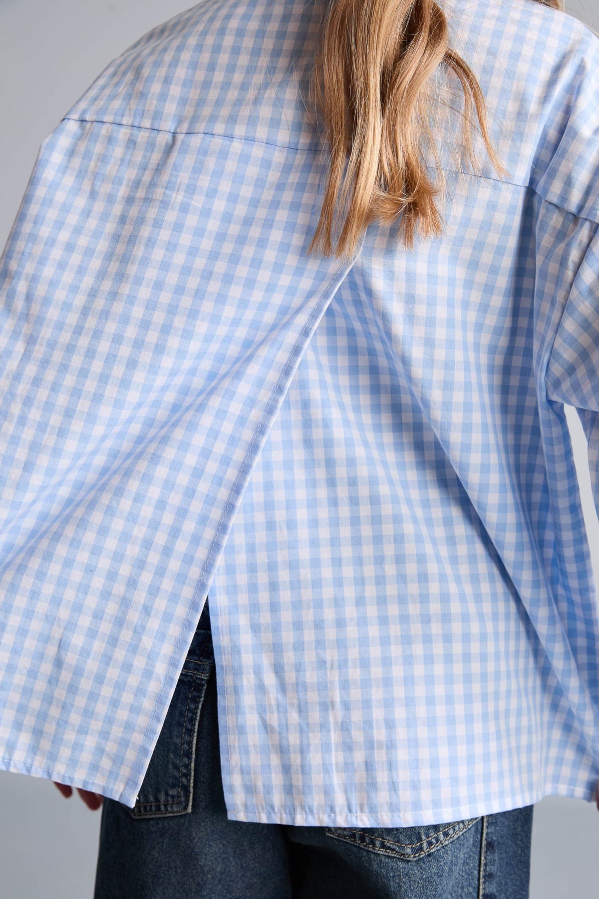 100% Cotton Regular Fit Poplin Long Sleeve Check Light Blue Shirt For Girls