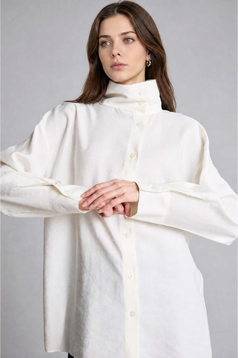 Regular Fit-Modal Long Sleeve Ecru Tunic