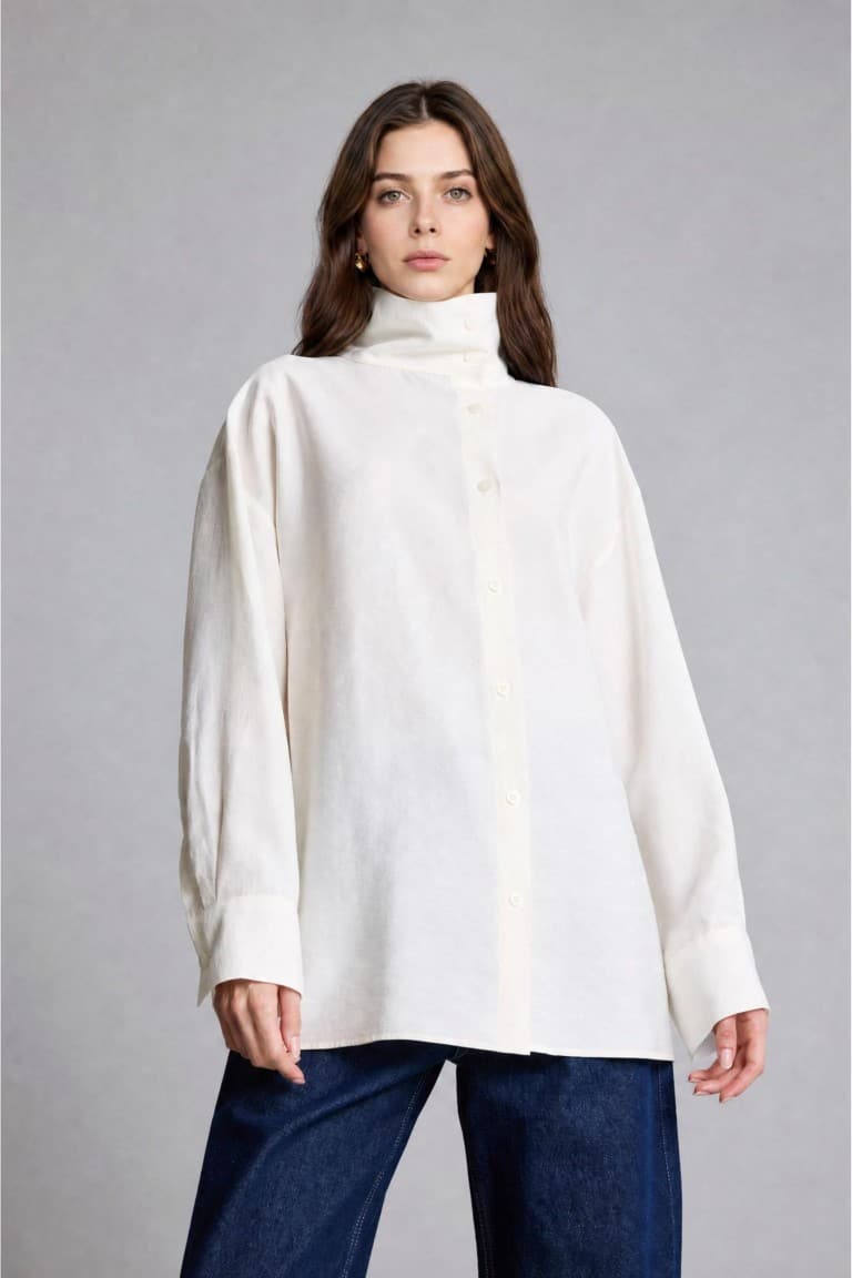 Regular Fit-Modal Long Sleeve Ecru Tunic