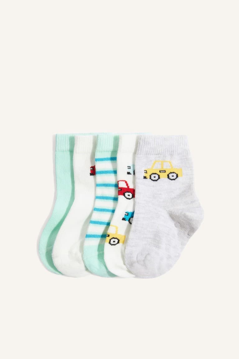 Car Patterned Seamless 5 Pack Cotton Long Socks Baby Boy Main image