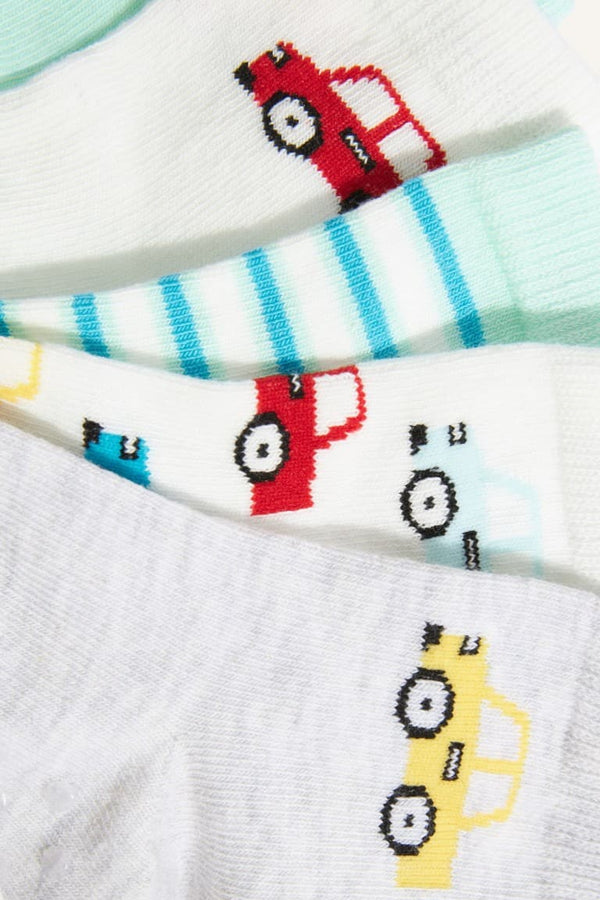 Car Patterned Seamless 5 Pack Cotton Long Socks Baby Boy