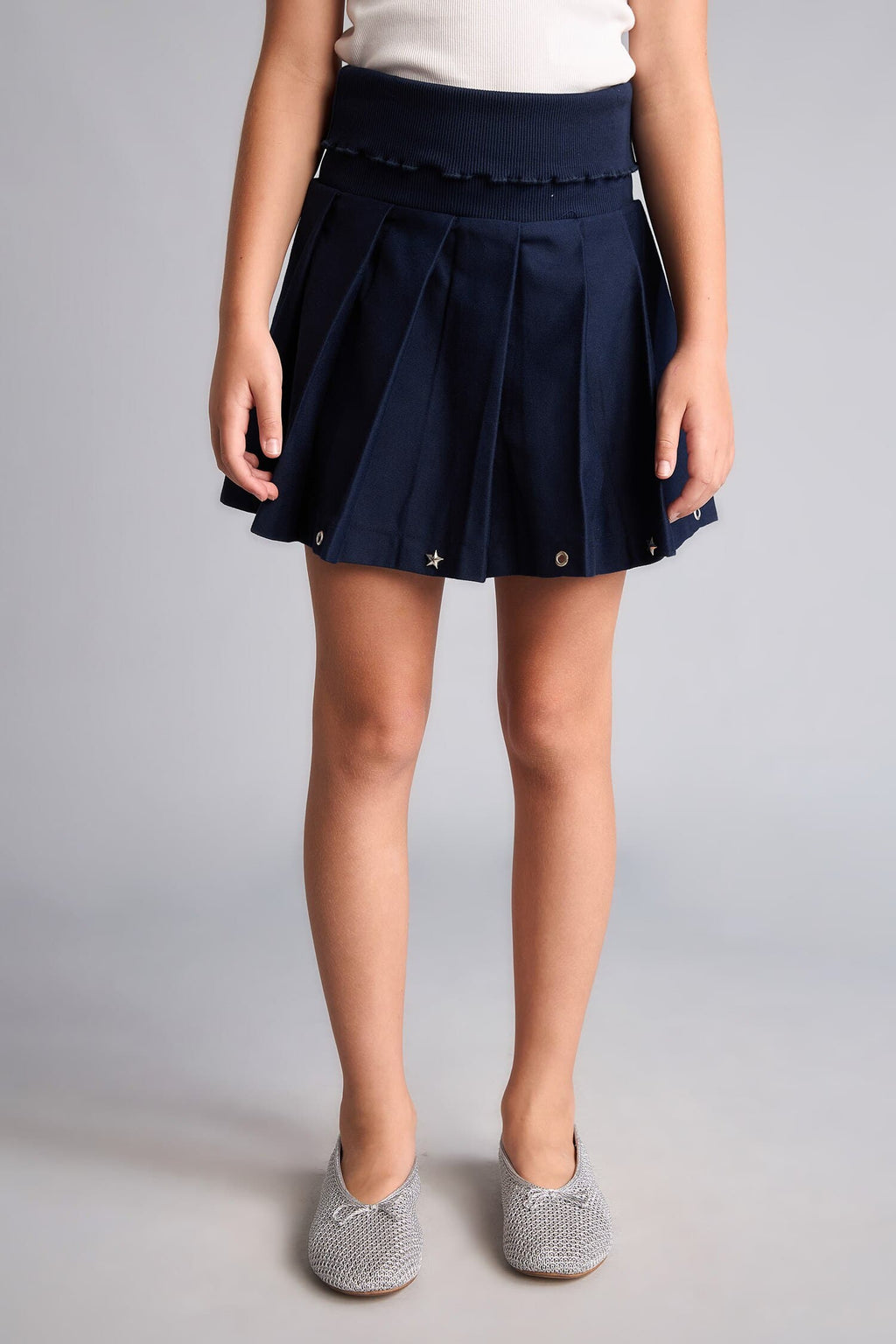 Cotton Pleated Gabardine Mini Skirt Girls
