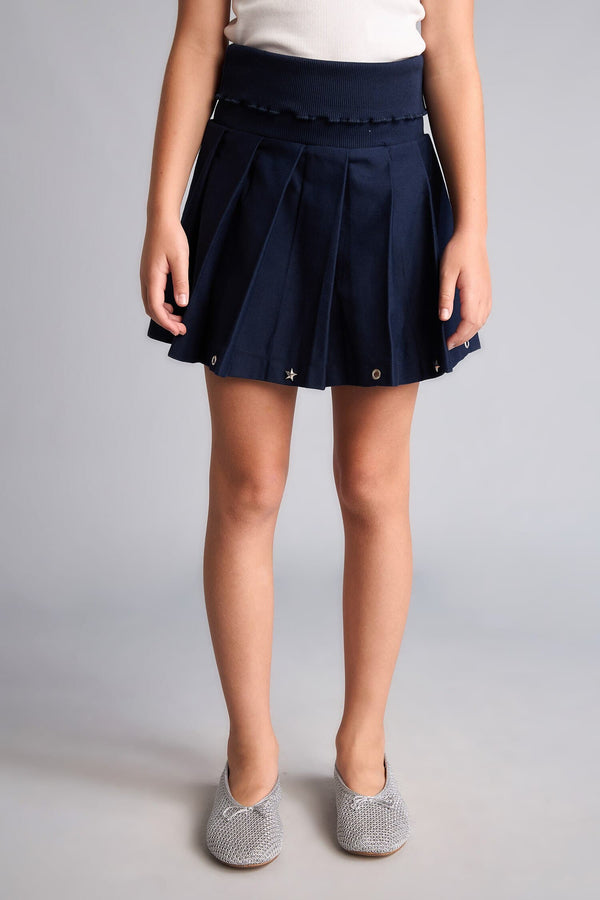 Cotton Pleated Gabardine Mini Skirt Girls