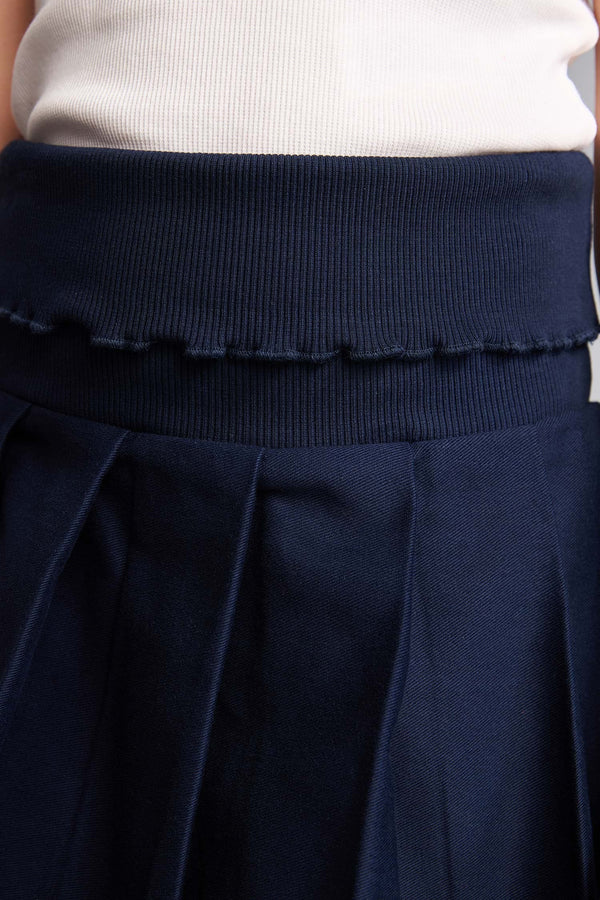Cotton Pleated Gabardine Mini Skirt Girls