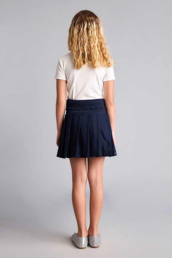 Cotton Pleated Gabardine Mini Skirt Girls