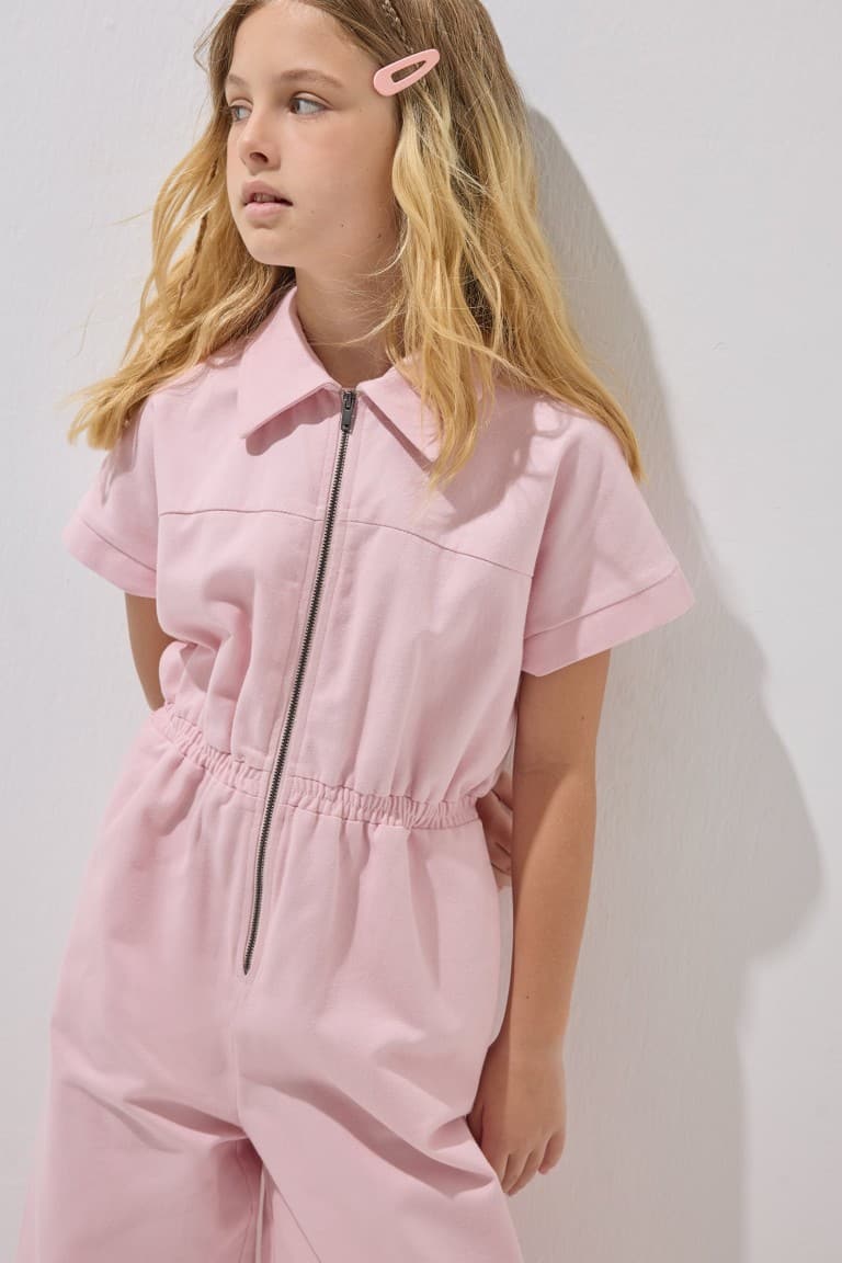 100% Cotton Zippered Lilac Jumpsuit Girls