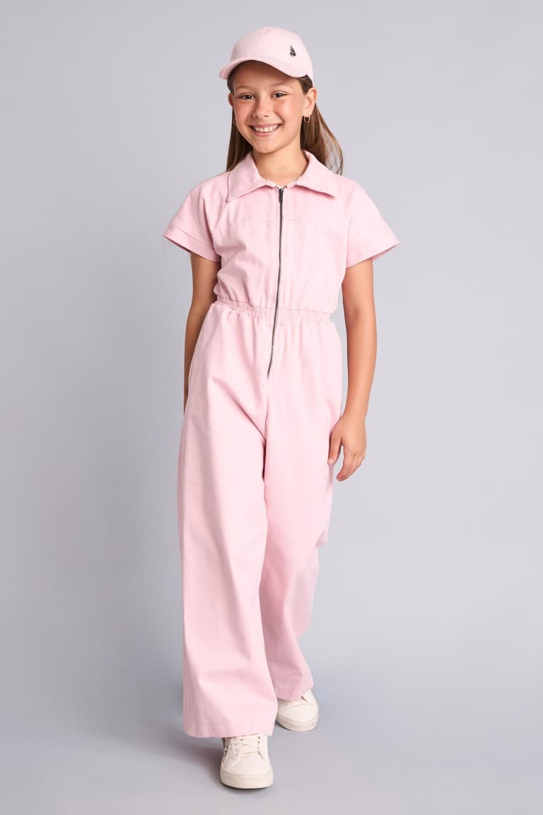 100% Cotton Zippered Lilac Jumpsuit Girls