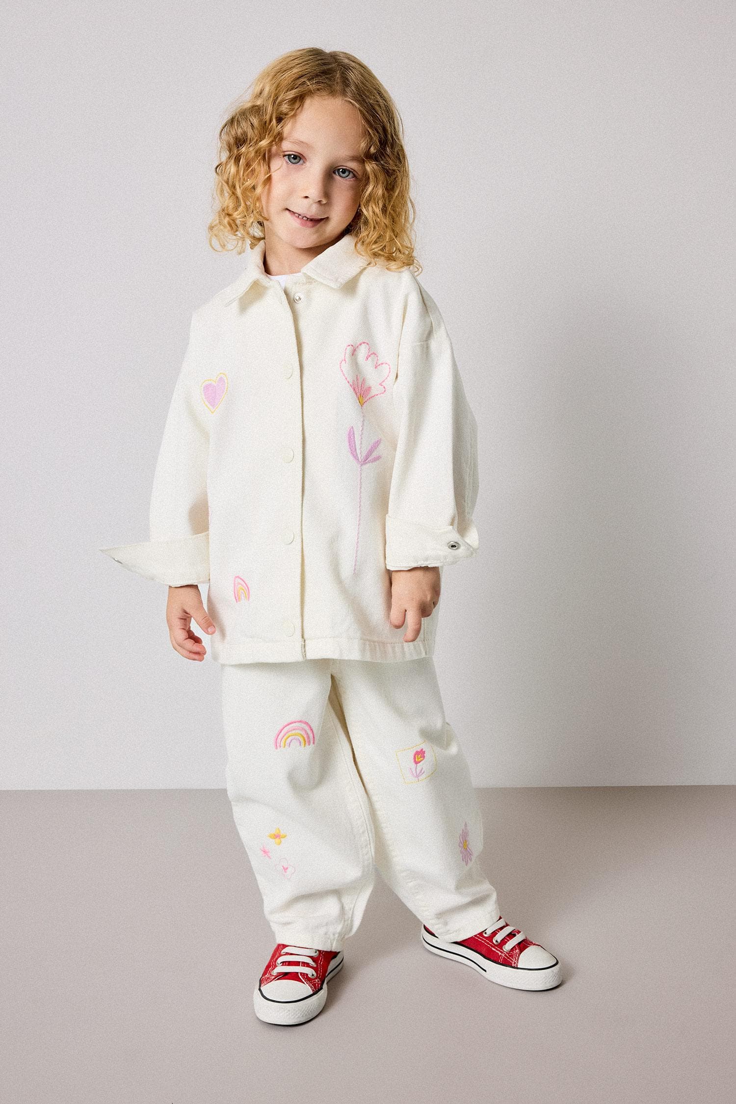 100% Cotton Baggy Fit Gabardine Embroidered Ecru Pants Baby Girl Secondary image