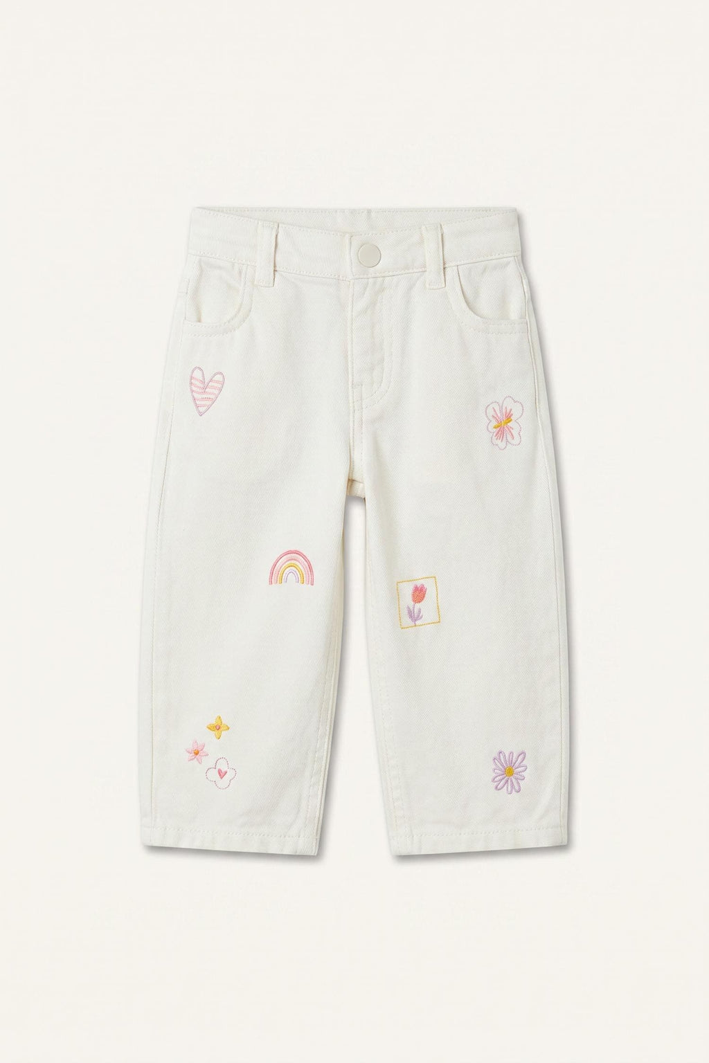100% Cotton Baggy Fit Gabardine Embroidered Ecru Pants Baby Girl
