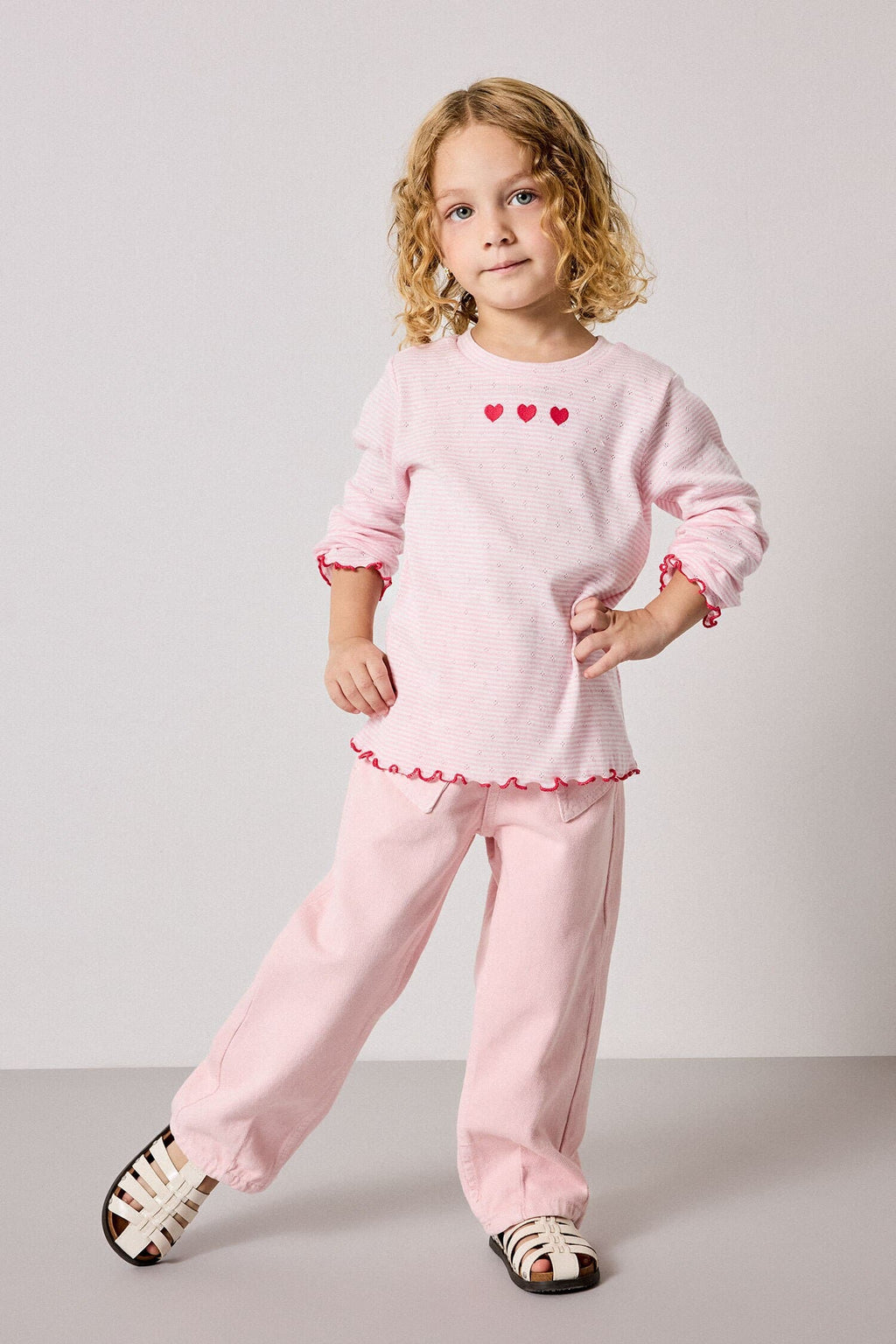Heart Pocket Detailed Elastic Waist Barrel Fit Gabardine Pants Baby Girl