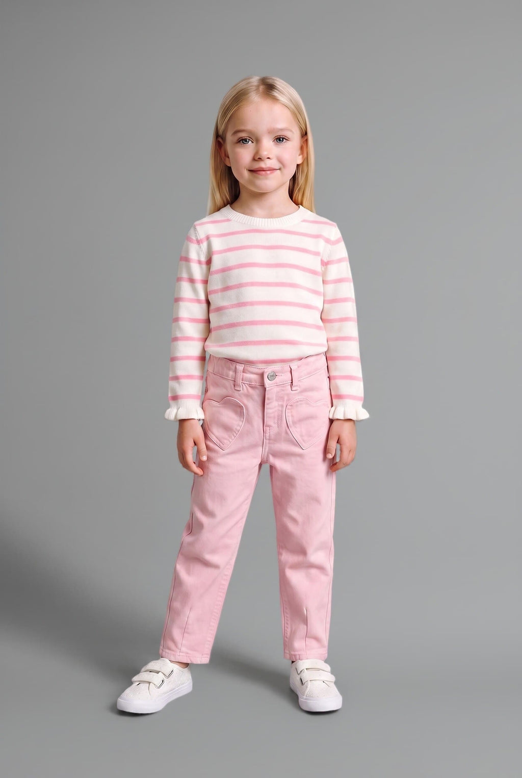 Heart Pocket Detailed Elastic Waist Barrel Fit Gabardine Pants Baby Girl