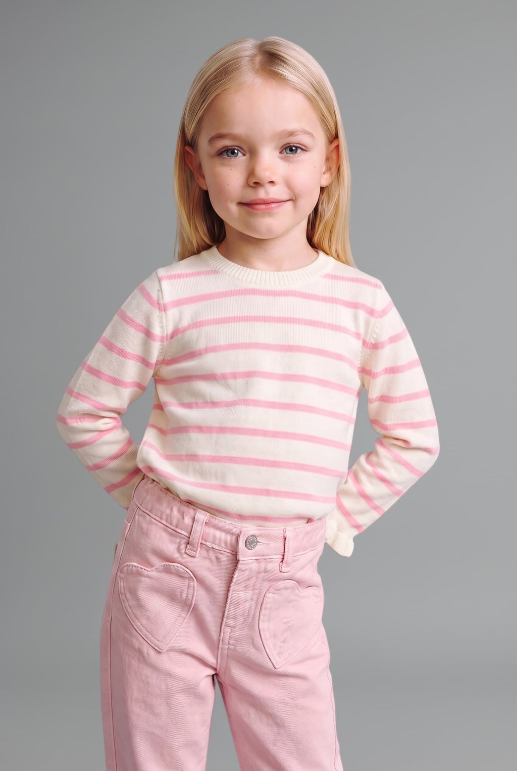 Heart Pocket Detailed Elastic Waist Barrel Fit Gabardine Pants Baby Girl