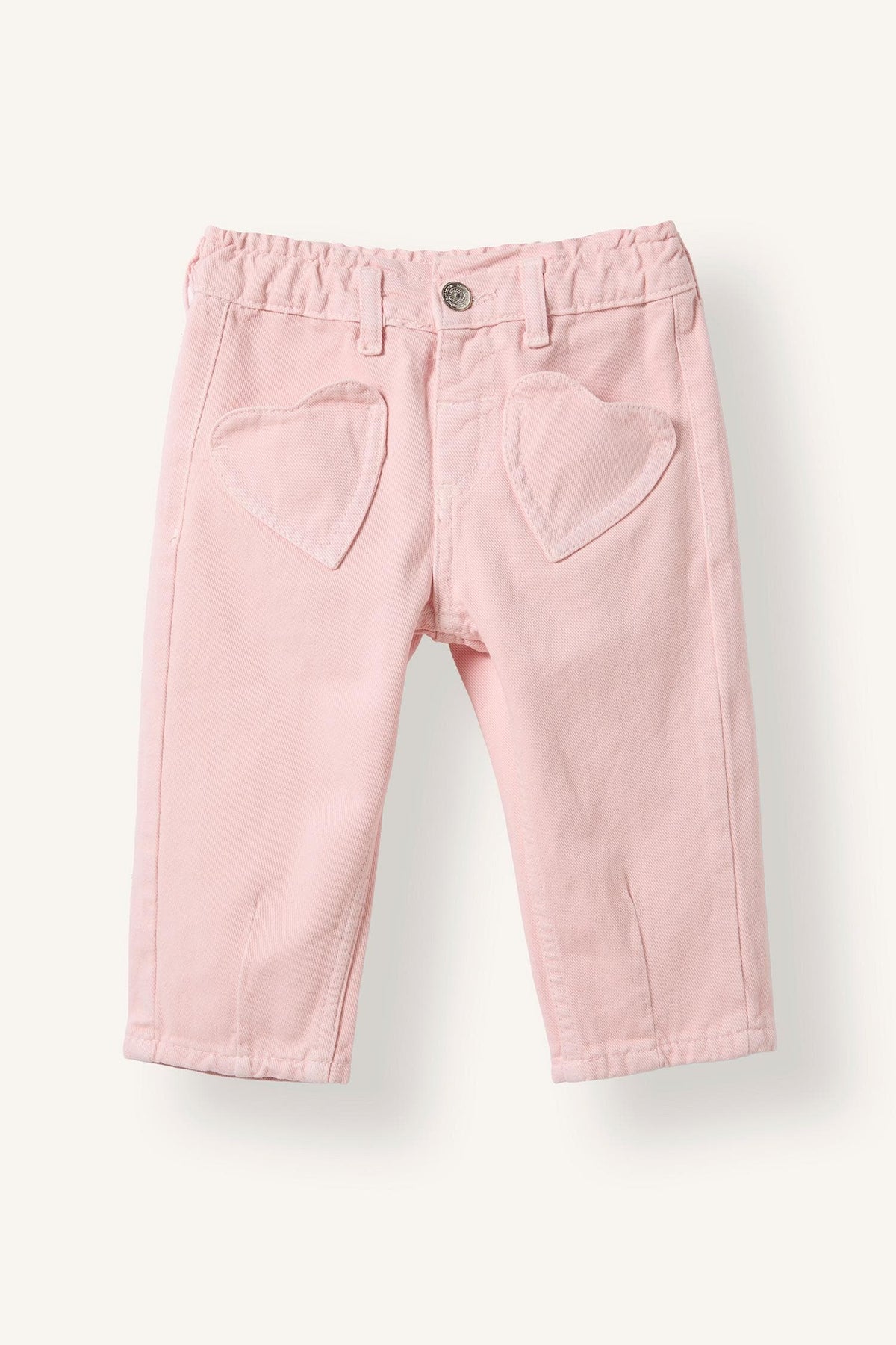 Heart Pocket Detailed Elastic Waist Barrel Fit Gabardine Pants Baby Girl
