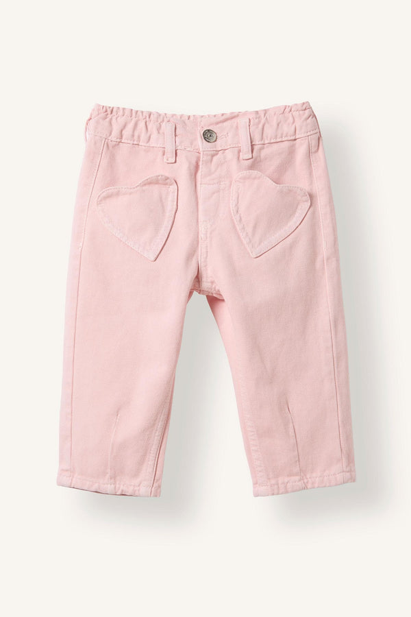 Heart Pocket Detailed Elastic Waist Barrel Fit Gabardine Pants Baby Girl