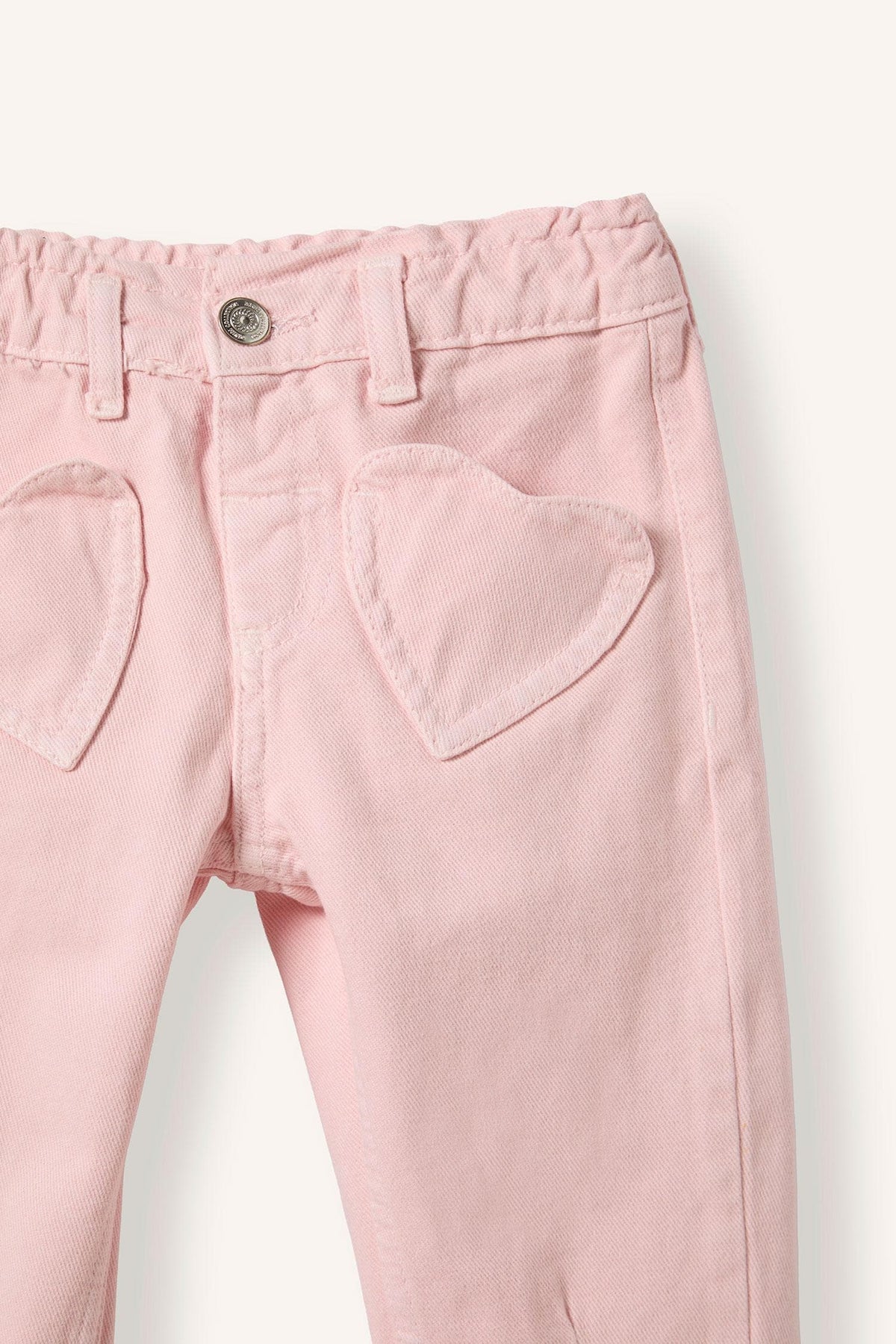 Heart Pocket Detailed Elastic Waist Barrel Fit Gabardine Pants Baby Girl