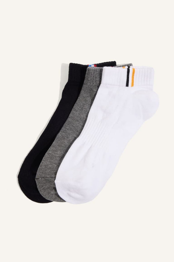 Mens Striped Seamless 3-Pack Cotton Booties Socks