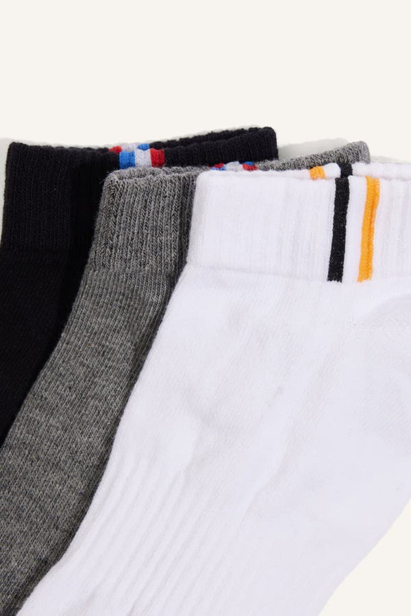 Mens Striped Seamless 3-Pack Cotton Booties Socks