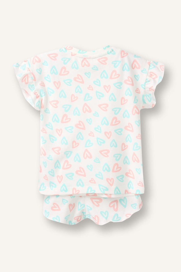 100% Cotton Printed 2-Piece Ecru Pajama Set Baby Girl