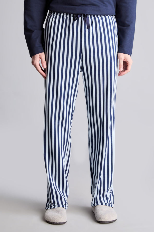 100% Cotton Regular Fit Crew Neck Long Sleeve Printed Top Striped Bottom Pajama Set