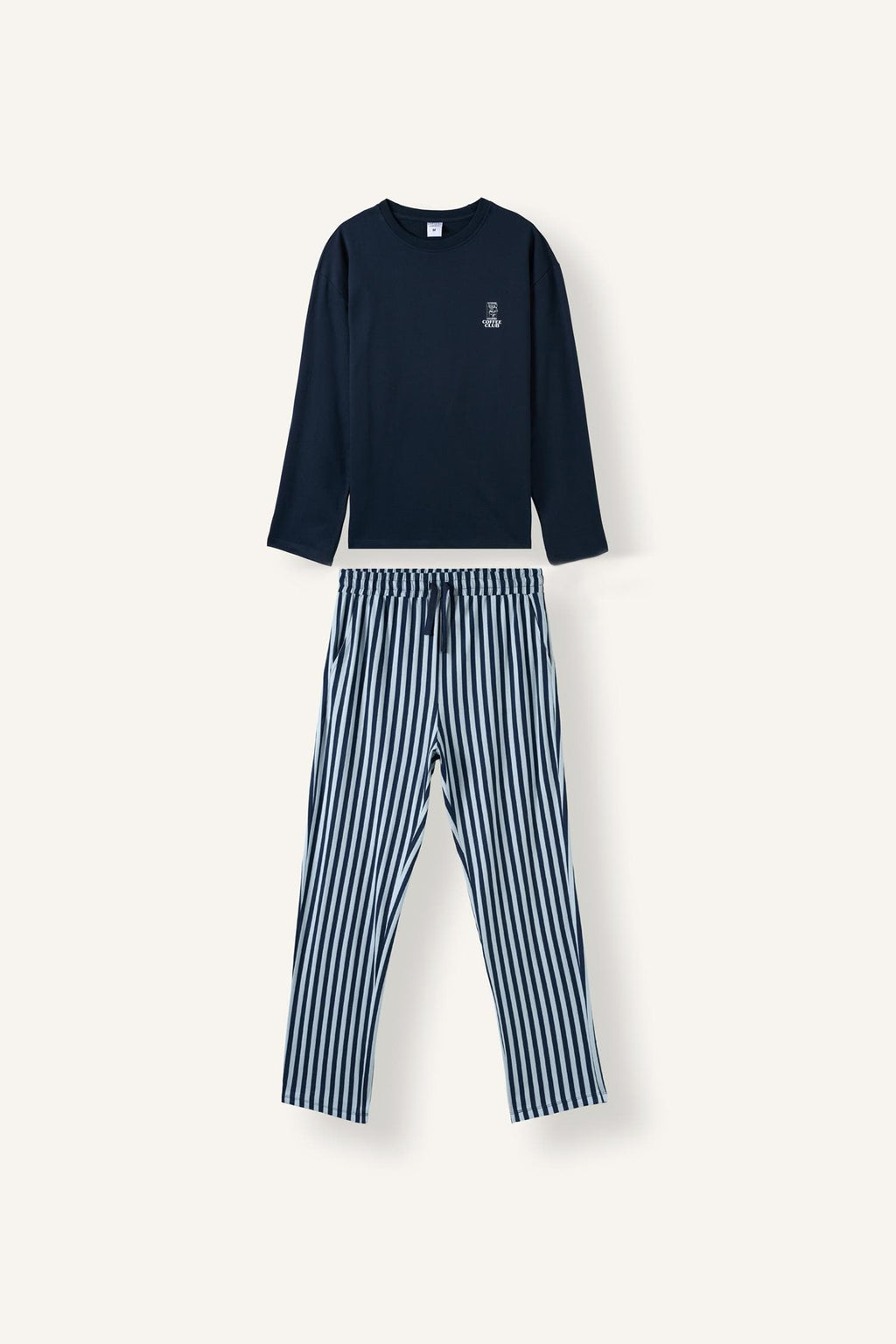 100% Cotton Regular Fit Crew Neck Long Sleeve Printed Top Striped Bottom Pajama Set